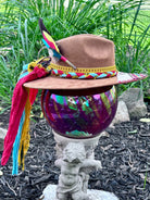 Back view of southwest aztec vegan suede rancher hat