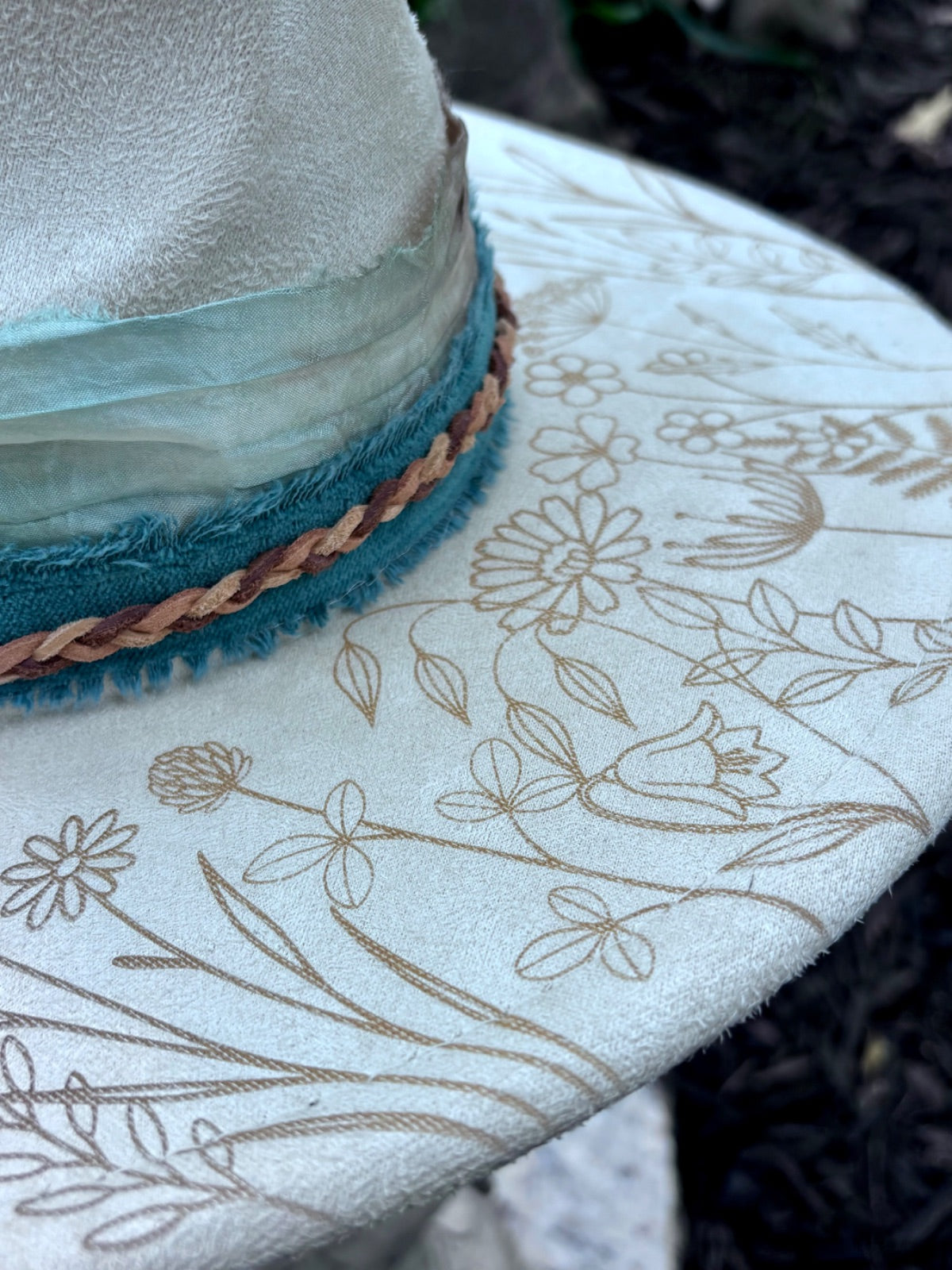 Back view of dandelion vegan suede rancher hat