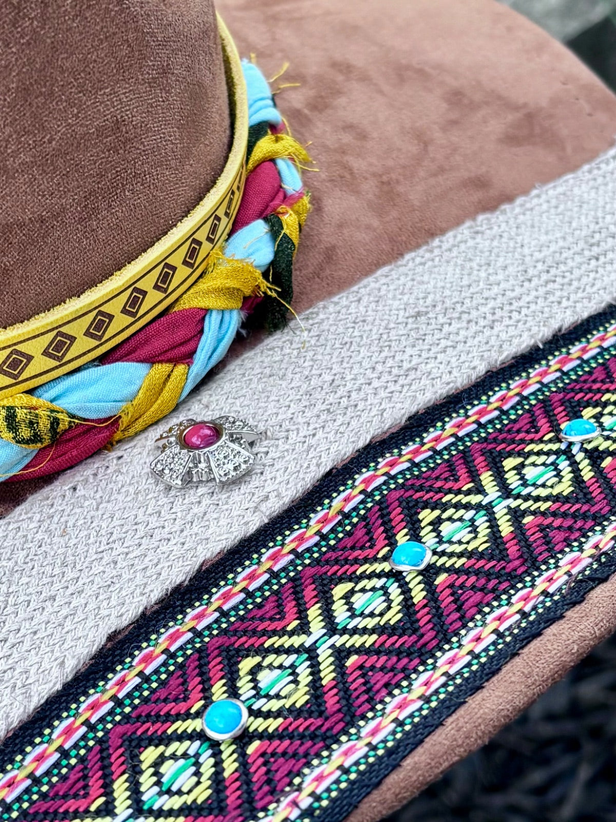 Brim edge detail on southwest aztec rancher hat