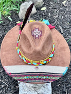 Southwest aztec vegan suede rancher hat, top-down view