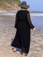 Plus Size Embroidered Tie Neck Long Sleeve Dress – Timeless Elegance with Boho Charms - The Elevated Hippie