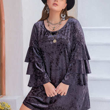 Plus Size Round Neck Flounce Sleeve Mini Dress – Effortless Charm with a Boho Twist - The Elevated Hippie