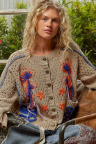 Long sleeve floral frayed edge chenille sweater cardigan top - The Elevated Hippie