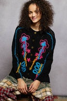 Long sleeve floral frayed edge chenille sweater cardigan top - The Elevated Hippie