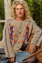 Long sleeve floral frayed edge chenille sweater cardigan top - The Elevated Hippie