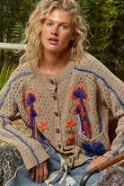 Long sleeve floral frayed edge chenille sweater cardigan top - The Elevated Hippie