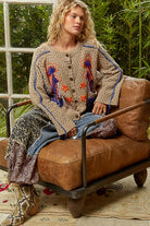 Long sleeve floral frayed edge chenille sweater cardigan top - The Elevated Hippie