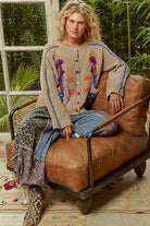 Long sleeve floral frayed edge chenille sweater cardigan top - The Elevated Hippie