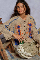 Long sleeve floral frayed edge chenille sweater cardigan top - The Elevated Hippie