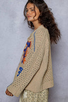 Long sleeve floral frayed edge chenille sweater cardigan top - The Elevated Hippie