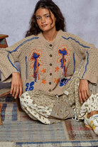 Long sleeve floral frayed edge chenille sweater cardigan top - The Elevated Hippie