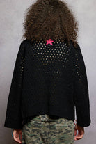Long sleeve floral frayed edge chenille sweater cardigan top - The Elevated Hippie