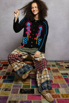 Long sleeve floral frayed edge chenille sweater cardigan top - The Elevated Hippie