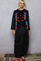 Long sleeve floral frayed edge chenille sweater cardigan top - The Elevated Hippie