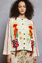 Long sleeve floral frayed edge chenille sweater cardigan top - The Elevated Hippie