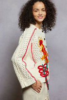 Long sleeve floral frayed edge chenille sweater cardigan top - The Elevated Hippie