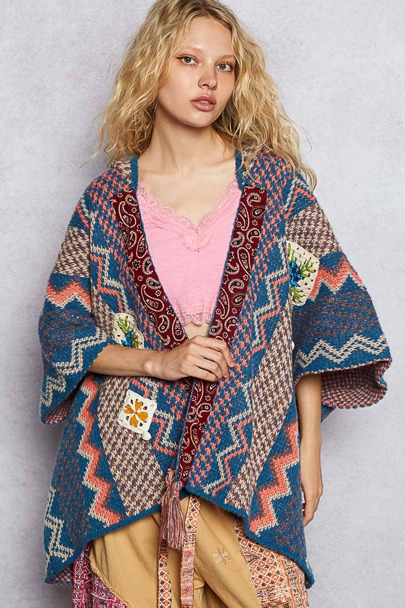 Sleeveless Poncho Paisley Sweater Aztec Hooded Cardigan - The Elevated Hippie
