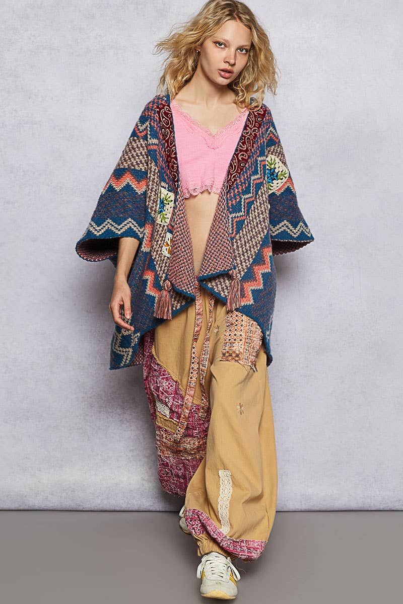 Sleeveless Poncho Paisley Sweater Aztec Hooded Cardigan - The Elevated Hippie