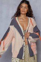 V neck solid frayed edge detail cardigan sweater top - The Elevated Hippie