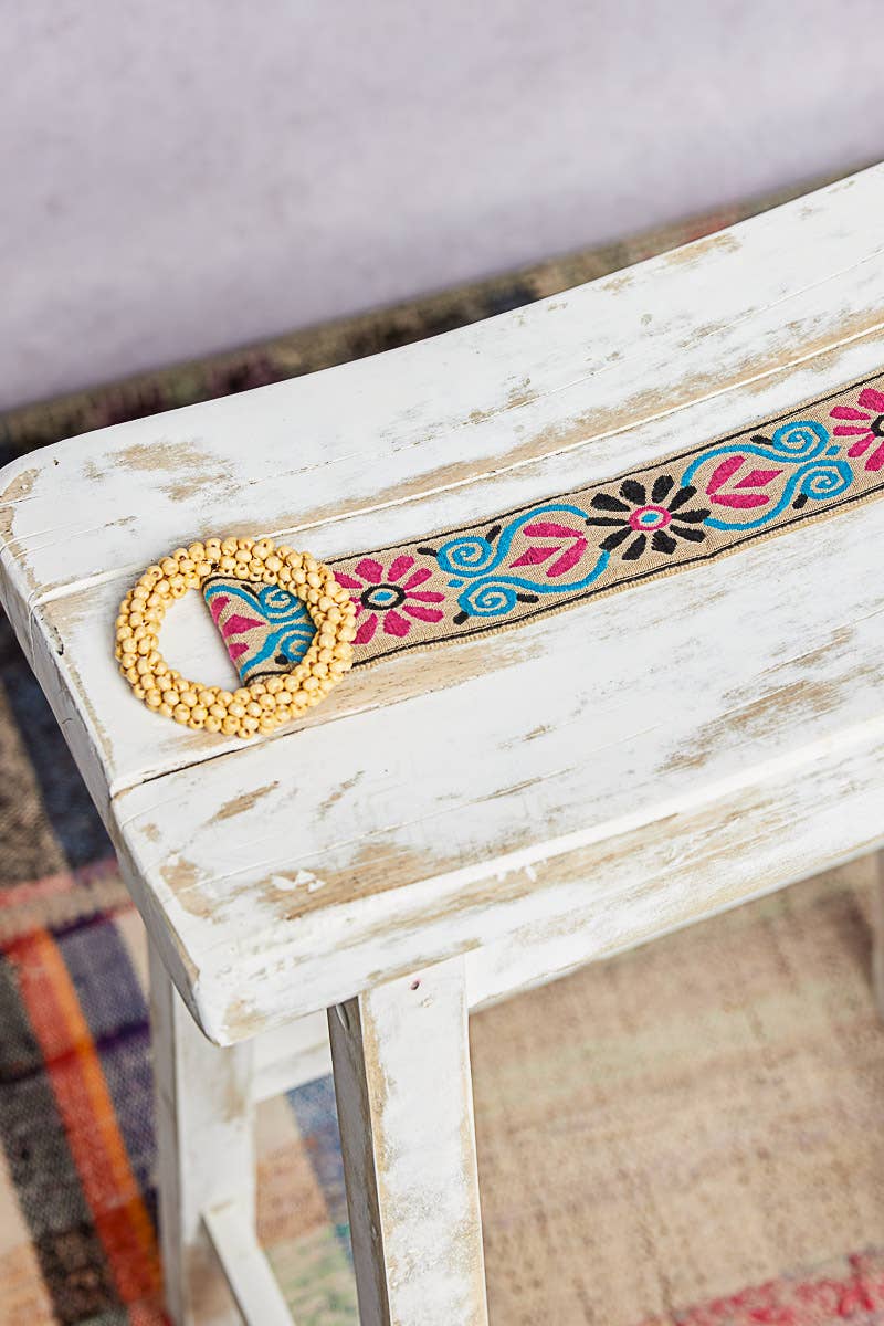 Beaded Round Buckle Floral Taupe Belt - The Elevated Hippie
