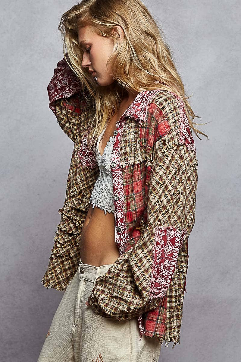 Vintage washed long sleeve button down plaid woven shirt - The Elevated Hippie