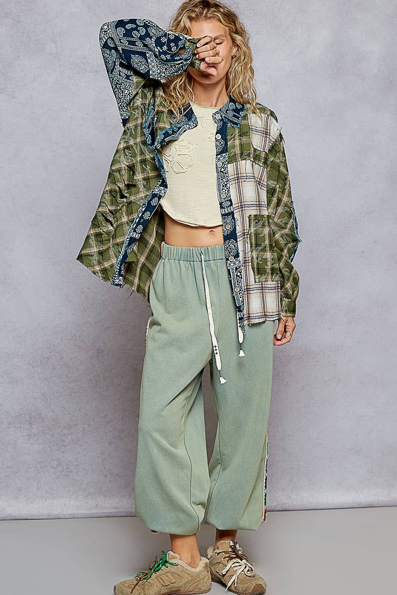 Vintage washed long sleeve button down plaid woven shirt - The Elevated Hippie