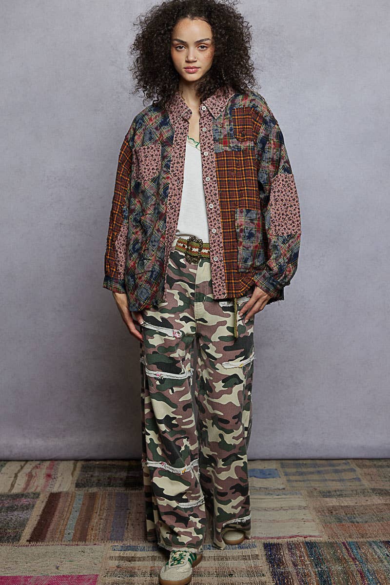 Vintage washed long sleeve button down plaid woven shirt - The Elevated Hippie