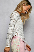 Long Sleeve Round Neck Lace Texture Knit Slim Fit Top - The Elevated Hippie
