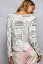 Long Sleeve Round Neck Lace Texture Knit Slim Fit Top - The Elevated Hippie