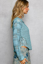 Long Sleeve Round Neck Lace Texture Knit Slim Fit Top - The Elevated Hippie