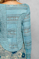 Long Sleeve Round Neck Lace Texture Knit Slim Fit Top - The Elevated Hippie