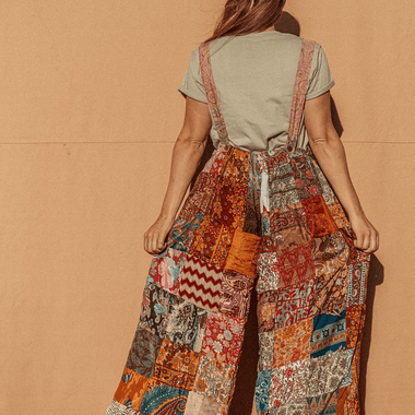 Reversible Patchwork Silk Overalls – 2-in-1 Boho Bliss - The Elevated Hippie