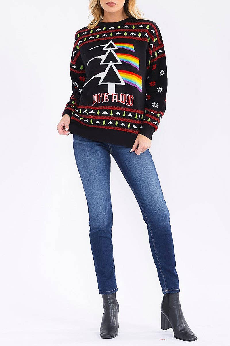 LONG SLEEVE Pink Floyd CHRISTMAS GRAPHIC PULLOVER SWEATER - The Elevated Hippie