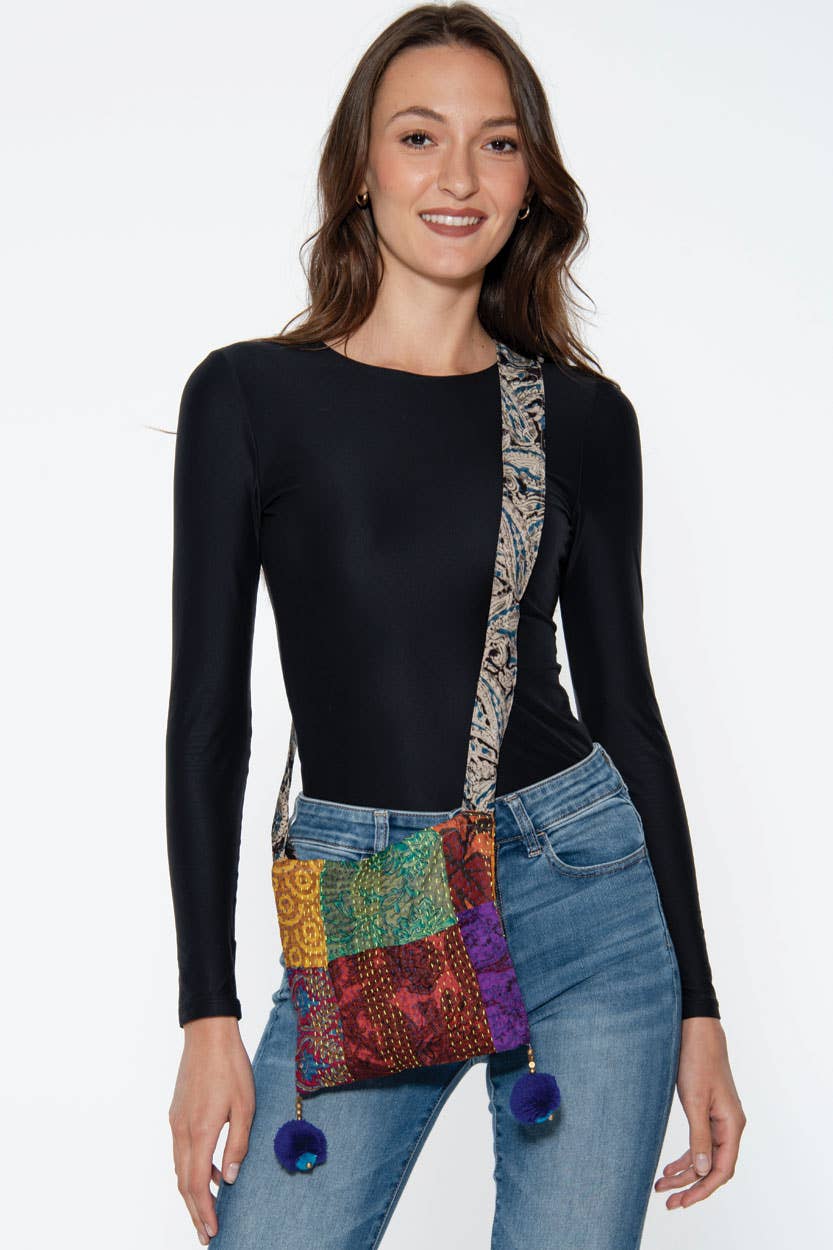Silk Kantha Pom Pom Bag - The Elevated Hippie