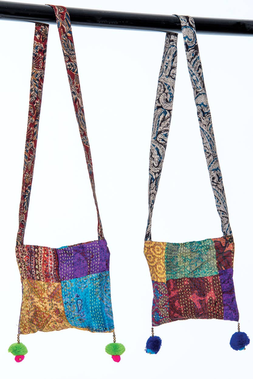 Silk Kantha Pom Pom Bag - The Elevated Hippie