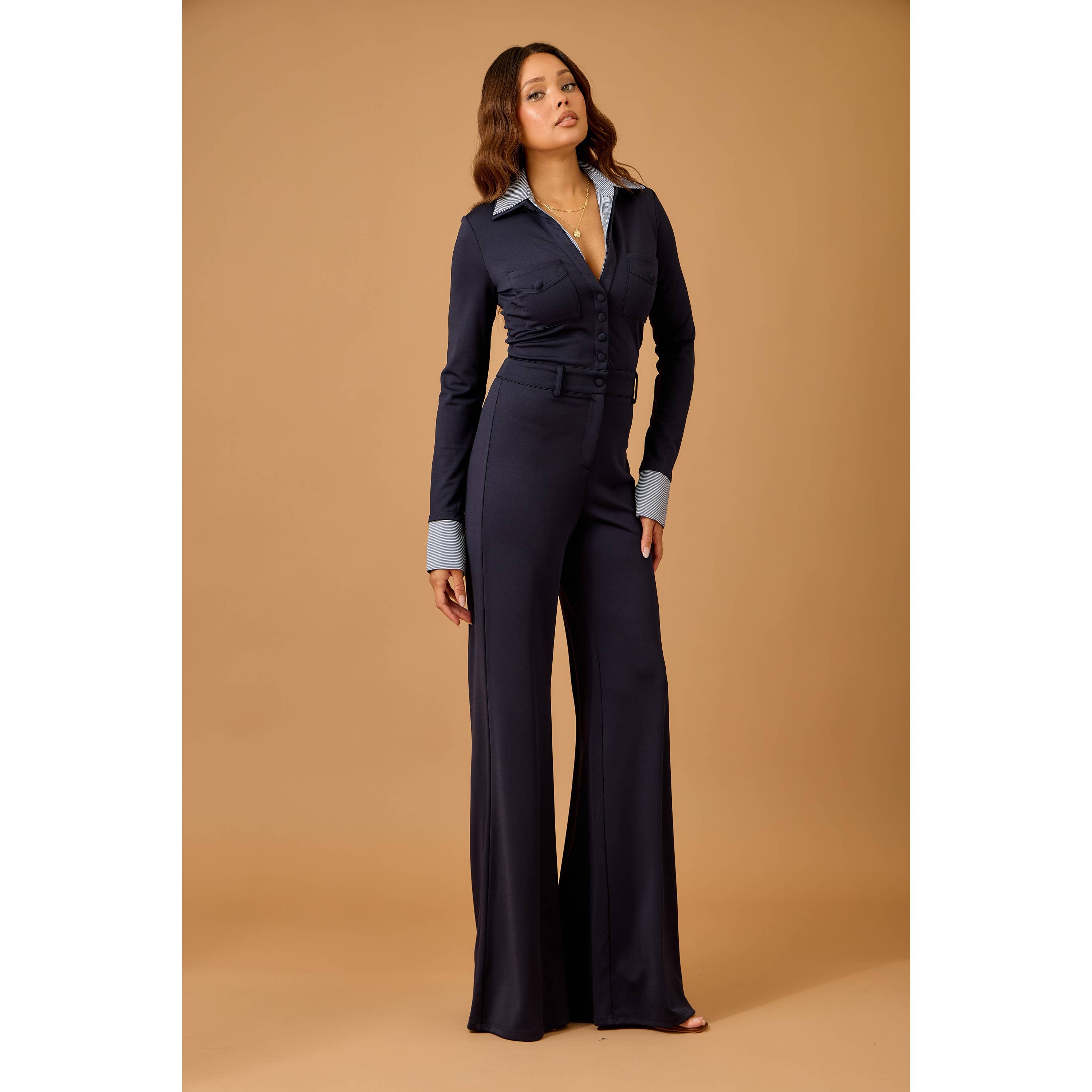 Fall Polished navy stretch jumpsuit - The Elevated Hippie