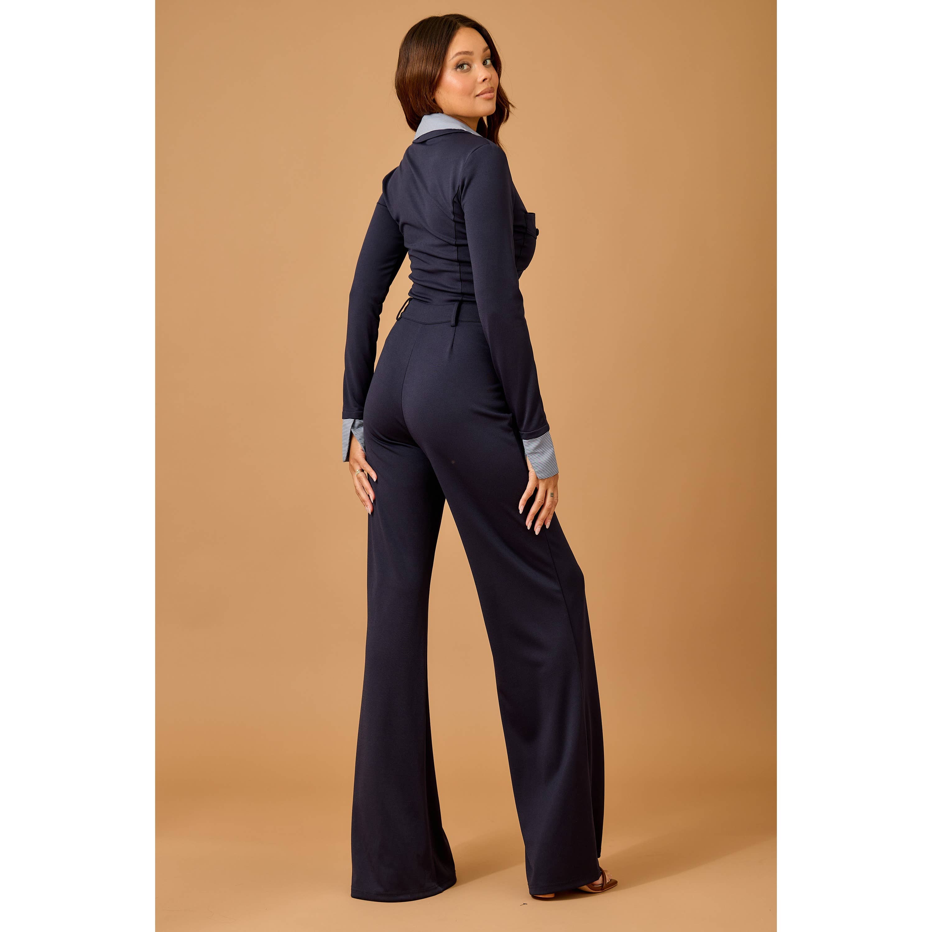 Fall Polished navy stretch jumpsuit - The Elevated Hippie