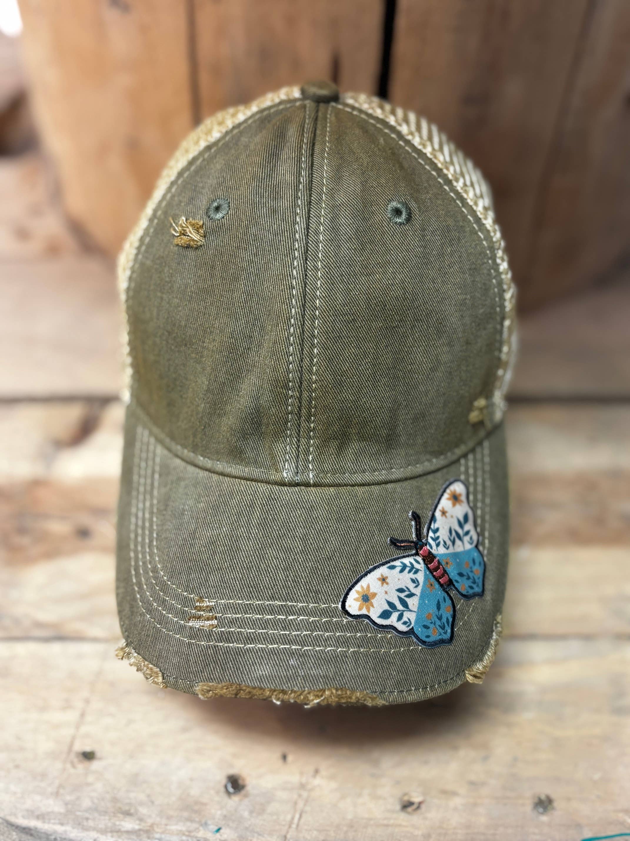Butterfly Patch Distressed Snapback Mesh Cap - The Elevated Hippie