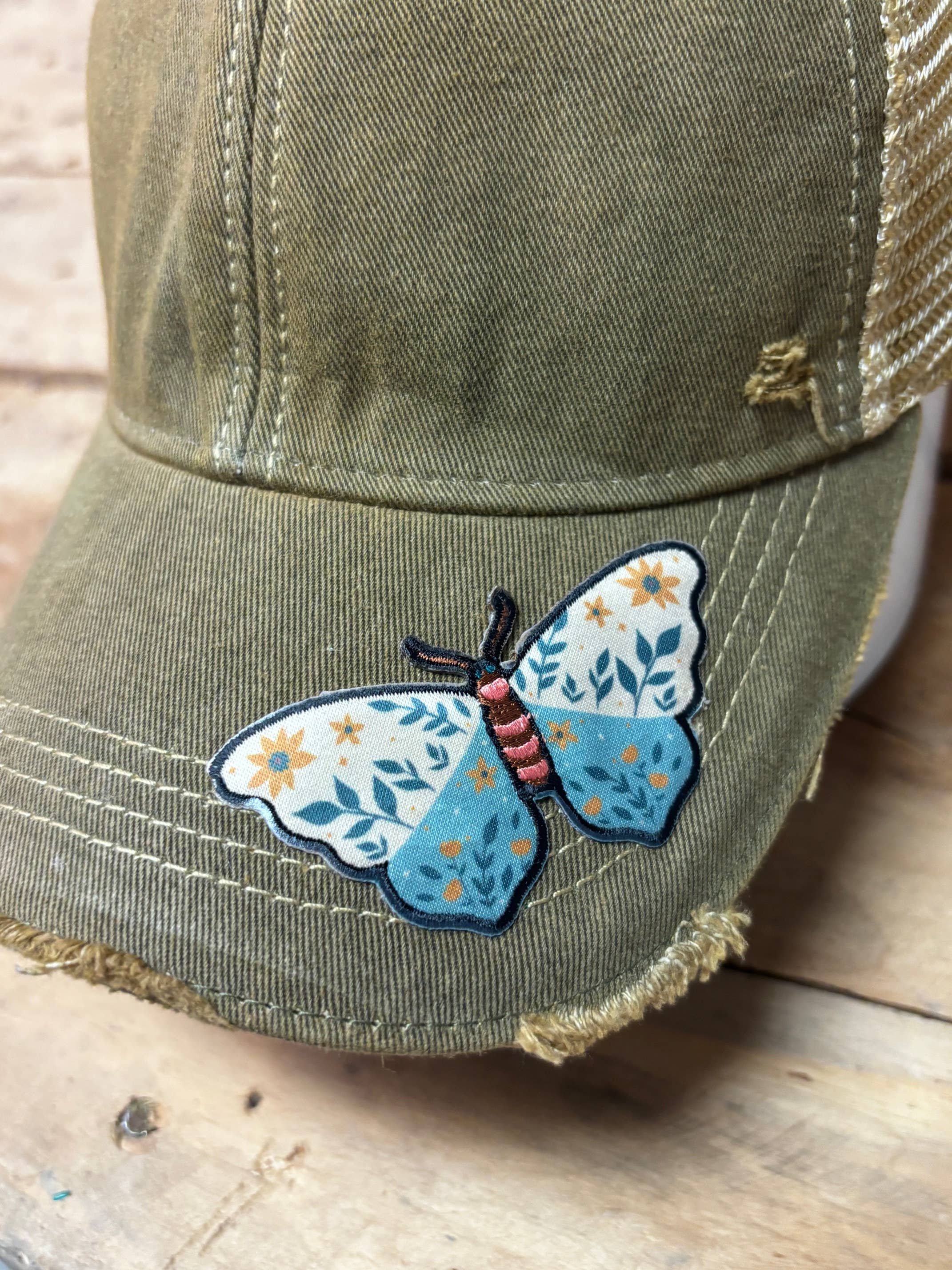 Butterfly Patch Distressed Snapback Mesh Cap - The Elevated Hippie