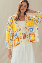 Granny Square Crochet Tie-Front Cardigan - The Elevated Hippie