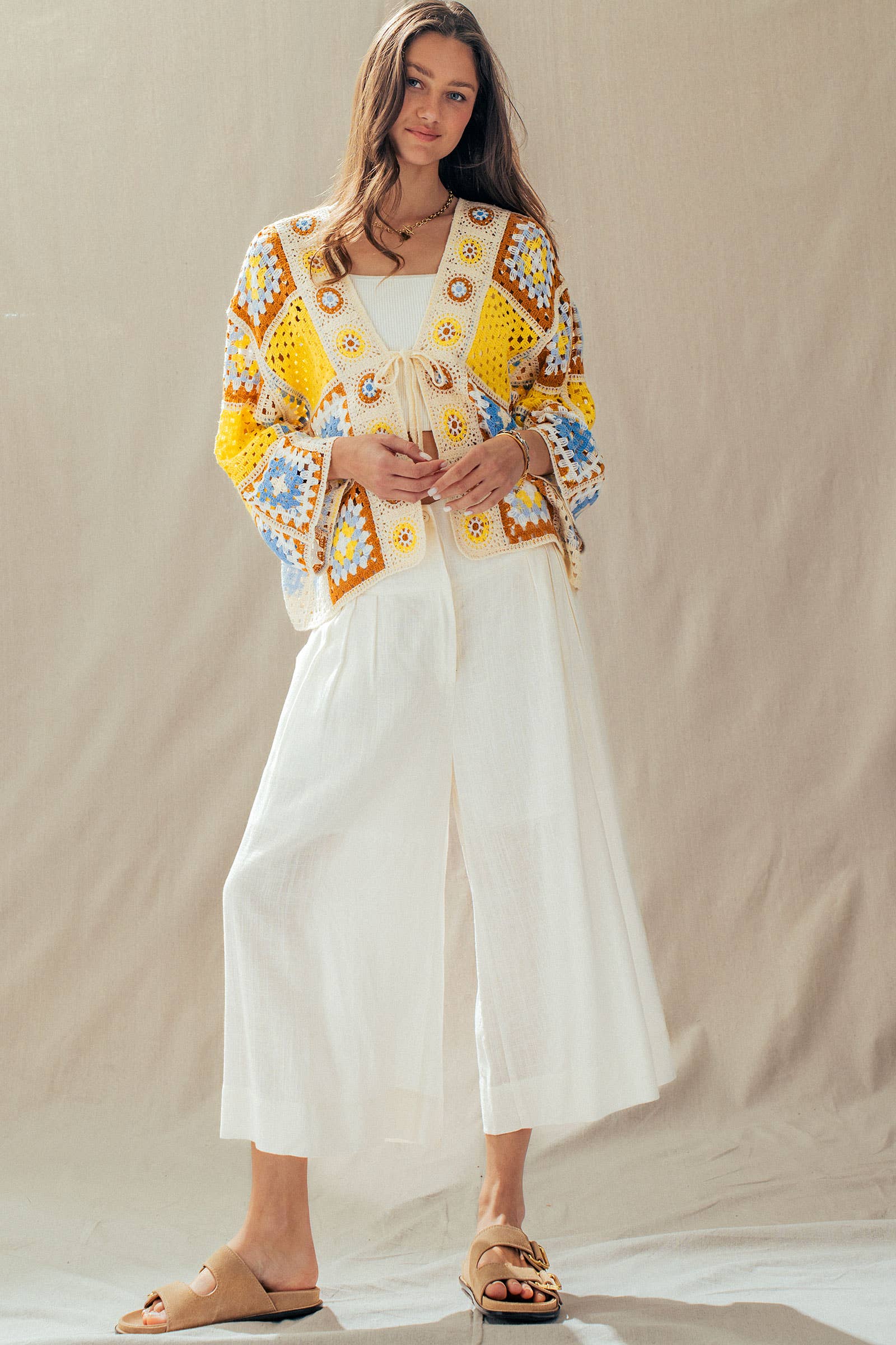 Granny Square Crochet Tie-Front Cardigan - The Elevated Hippie