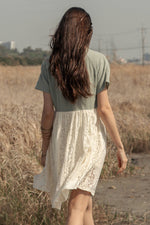 V Neck Color Block Mini Lace Dress - The Elevated Hippie