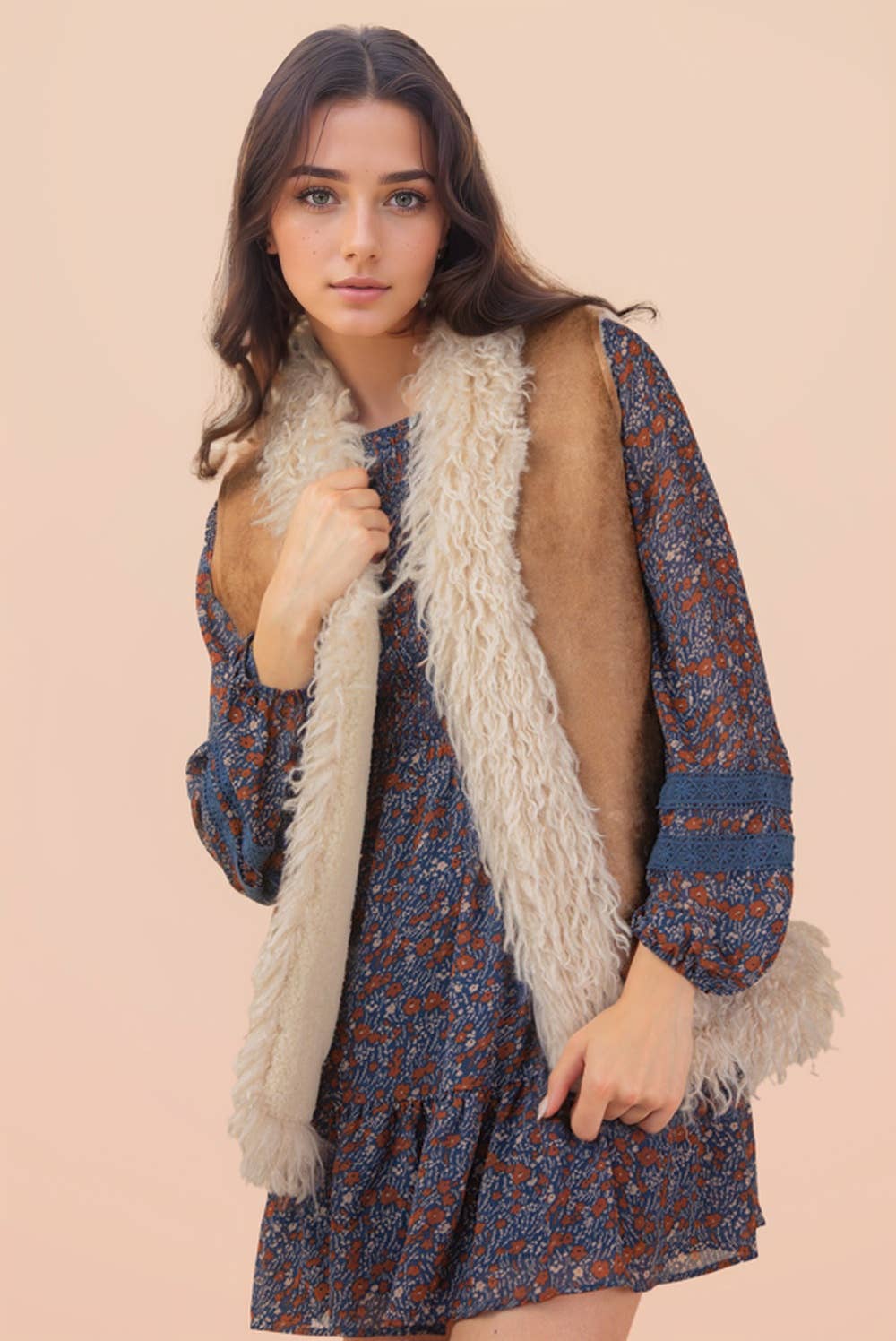 Sherpa Suede Boho Vest W/ Faux Fur - The Elevated Hippie
