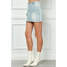 Light Wash Denim Mini Skirt with Cargo Pocket – Boho Mid-Rise Cotton - The Elevated Hippie