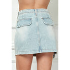 Light Wash Denim Mini Skirt with Cargo Pocket – Boho Mid-Rise Cotton - The Elevated Hippie