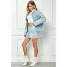 Light Wash Denim Mini Skirt with Cargo Pocket – Boho Mid-Rise Cotton - The Elevated Hippie