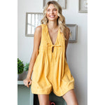 V-neck Puff Sleeve Denim Short Romper - The Elevated Hippie