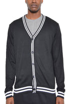 Mens Two Stripe Knit Cardigan Sweater - Black - The Elevated Hippie