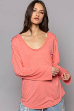 Women's Boat Neck Slub Knit Tee – Long Sleeve, Front Pocket, Relaxed Fit - The Elevated Hippie