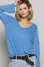 Women's Boat Neck Slub Knit Tee – Long Sleeve, Front Pocket, Relaxed Fit - The Elevated Hippie